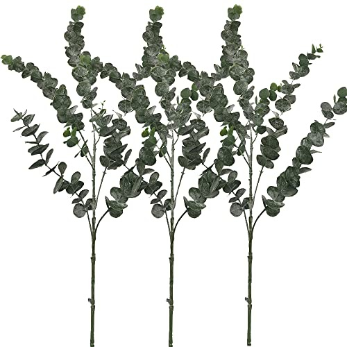 Aisamco 3 Künstliche Eukalyptus Zweige 35 | Graugrün, Grünpflanzen, Hochzeit Floristik, Wohnzimmer Deko, Büro, Innenraum, Natur