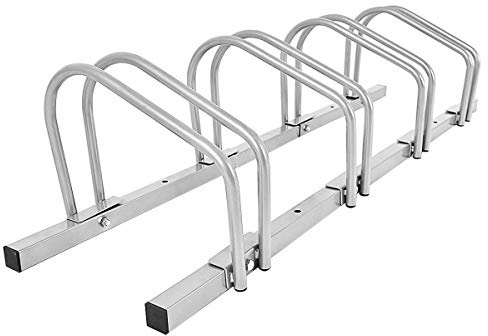 COSTWAY Râtelier 4 Vélos en Acier Revêtu avec Fixation Sol ou Mur | Support de Rangement Vélo pour Extérieur et Intérieur, 120 x 32,5 x 26 cm, VTT, Vélo de Course et Vélo d’Enfant, Argenté