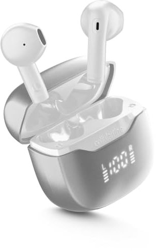 cellularline CORE PRO Auricolari Bluetooth con ENC e 4 Microfoni, Multipoint Technology, Display LED, Autopairing, 30 Ore di Autonomia, Bianco