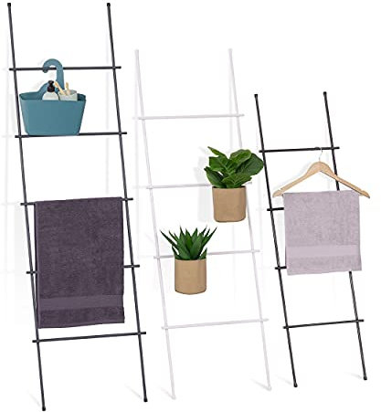 HOLZBRINK Toallero, Perchero, Escalera Toallero en Estilo Vintage, Modelo: Monolith 130x50 cm (Alto x Ancho), Negro, HLS-130-50-9005