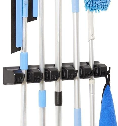 Displays By Jack wall mounted Broom and mop Holder, Black Utility Tool Organizer for Home, 1-Pack