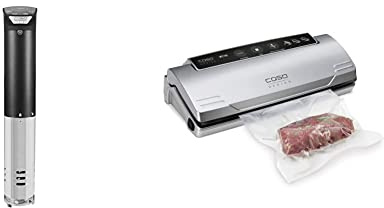 CASO 1328 SV 1200 Smart - Sous Vide Garer, schnelle Erhitzung dank leistungsstarken 1200 Watt & VC10 Vakuumierer - Vakuumiergerät, Lebensmittel bleiben vakuumiert bis zu 8x länger frisch