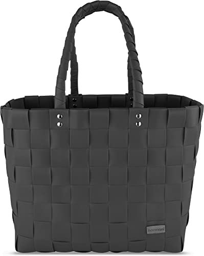 normani® Einkaufstasche Shopper geflochten aus Kunststoff - robuster Strandkorb Vintage Style 38cm x 25cm x 28cm Farbe Schwarz