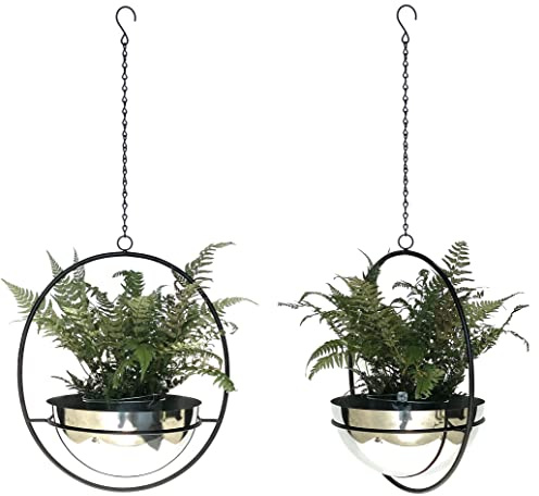 DanDiBo 2er Set Blumenampel Innen Metall Wand Hängepflanzen 78 cm 96087 L mit Topf Silber Pflanzenhänger Blumenhänger Topfhänger Blumen Blumentopfhänger Hängetopf