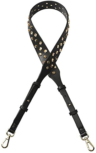 Taschengurt Schulterriemen Damen Verstellbar Kunst Lederriemen Crossbody Mit Karabinerhaken Metall Für Tasche Geldbörse Kameratasche Clutch Gold Niet(Schwarz)