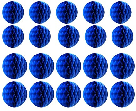 20 bolas de flores de panal de abeja, bolas de papel para decoración de flores, bolas de papel de seda, bola de pompones para cumpleaños, boda, decoración del hogar (3 + 6 pulgadas, azul rey)