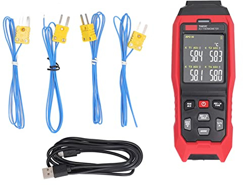 K Typ Thermoelement-Thermometer, 4-Kanal-Temperaturmessgerät, Tester, Digitales Kontaktthermometer mit Genauer Messung, Rot