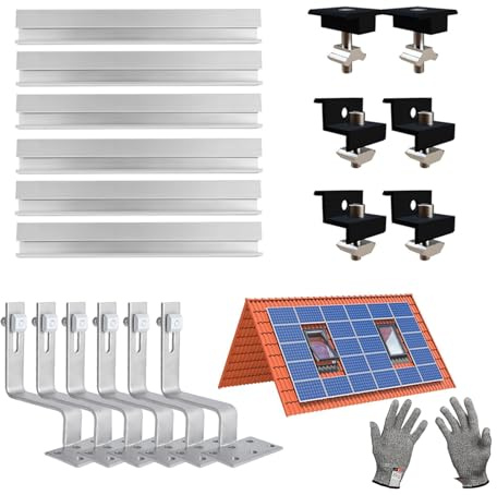 Funnytek Dachhalterungen Solarmodule Ziegeldach Set für 2 Module 30-35mm | 300MM Aluprofil & Photovoltaik Dachhaken, PV Modul Hlterung, Solarpanel Halterung, Flachdachhalterung, Ziegeldachhalterung