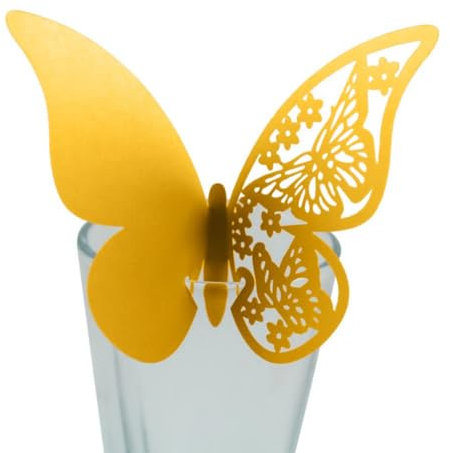 zalati Tarjetas de Lugar de Mariposa, 5 Piezas, Copa de champán y Vino, Tarjeta de Papel Ahuecada para decoración de Fiesta de Boda, Dorado