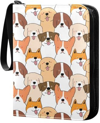 Cartoon-Hunde-Sammelkartenalbum, 4 Taschen, Kartenordner, 50 Seiten, 400 Karten, PU-Reißverschluss, Kartenbinder Aufbewahrungshalter für Sportspielkarte