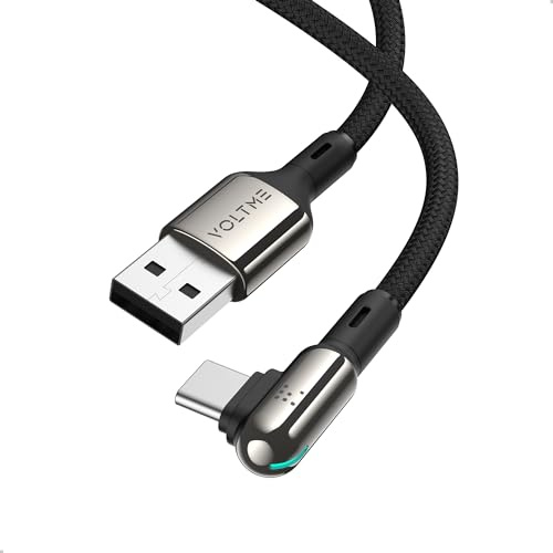 VOLTME 60W USB C auf USB A Kabel 1.2M, 90 Grad Gewinkelt Schnellladekabel Nylon QC3.0 Ladekabel Typ C Kompatibel mit iPhone 16 Pro Max 15 14 iPad Air Macbook Samsung S24 S23 Ultra Huawei Google Pixel