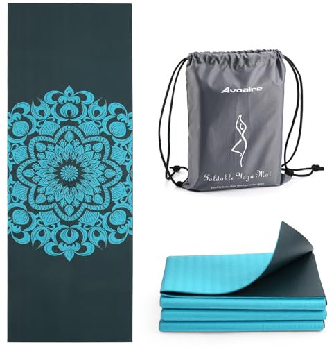 Avoalre Yogamatte 183X61CM, Faltbare Gymnastikmatte mit Tasche, 5MM Trainingsmatte 2KG Tragbare Yoga Matte Doppelfarbig Farbe, Pilates & Workout Yogamatte