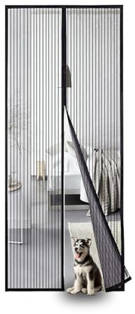 Zanzariera per porta del balcone, montaggio semplice con adesivo, senza forature, magnetica, protezione dagli insetti, ideale per la porta del balcone (Nero, 85 x 210 cm)