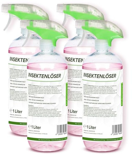 Flotex® Profi Insektenentferner Auto - 4x1L I Insektenlöser für Auto & Motorrad - Ideal für Glas, Kunststoff, Lack & Chrom I Lackschonender KFZ Insektenentferner- Für optimale Vorwäsche