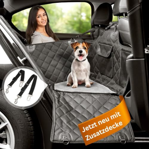 2GOODz Hunde Autositz für Rückbank mit Flauschiger Zusatzdecke - Hundedecke für kleine, mittlere Hunde - Sicherheitsgurte in 2 versch. Längen - wasserdicht & robust