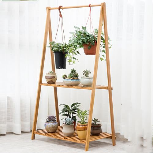 Dcbdx Blumenständer Holz Klappbar, Blumenregal Pflanzenregal Bambus Holzregal für Indoor Outdoor Garten Balkon,2 Layers