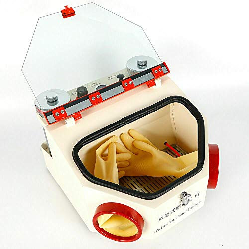 Dental Sandstrahler Lab Sandstrahlkabine 4kg/cm Professioneller Sandstrahlgeräte mit Großem Fenster Double Pen Sandblaster 220V