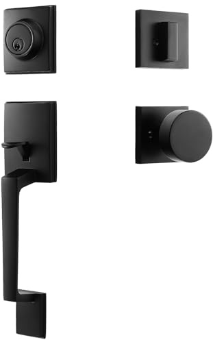 dairazan Matte-Black Modern Front Door-Handle - Entry Door Lock with 3 Keys Single Cylinder Deadbolt,Exterior Door Lever Set,Indoor and Outdoor Handle,Reversible for Left and Right Hand