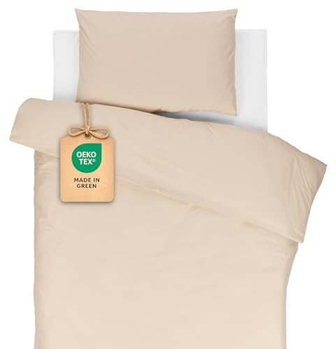 Lovely Hippo Drap Housse 80x160 (100% Coton) + Housse de Couette 120x170cm + Taie Oreiller Enfant 40x60cm - Parure 100% Coton pour Lit Cabane 80x160 cm (Blanc/Vanille, Parure 80x160 cm (3 pièces))