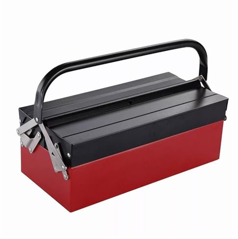 Tool Box Heavy Duty Metal Cantilever 3 Tray Storage Large ToolBox | Professional Portable Storage Cabinet Workshop Cantilever Toolbox with Carry Handle - Red & Black