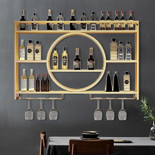 Glass Rack，Pint Holders for Bar Shelf Wine Rack Under Racks Free Standing Black Lining Bottle Holder All Fridge Globe Whiskey Cabinet Corner Unit with Liquor Drinks(Size:140 * 15 * 80cm,Color:Gold)