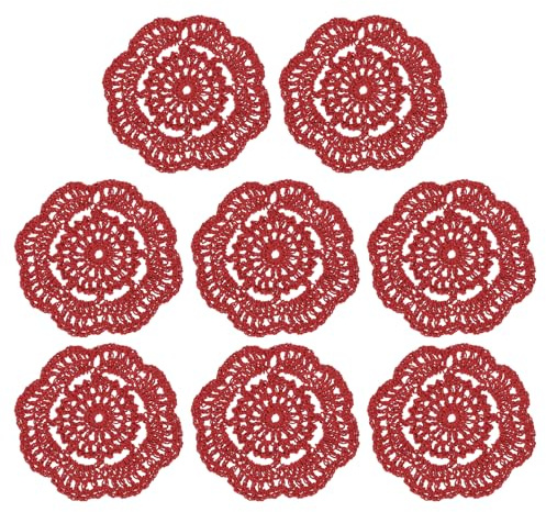 QUARKZMAN 8 Stück Häkeldeckchen Untersetzer, Spitze runde handgemachte Untersetzer mit Blumenmuster für Hochzeitsfeier Dekoration (Leuchtendes Rot)