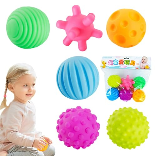 Texturerad boll för baby, baby sensoriska bollar,Set med 6 Mjuk Multi Ball Set | Ljus färg babyhänder klämmer bollar med ljud för småbarn över 6 månader