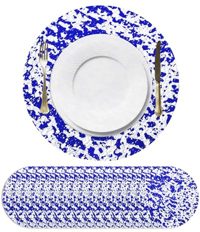 QUARKZMAN 16 Manteles Individuales Redondos Desechables Azules, 33 cm/13 Pulgadas, con Purpurina Metálica, de Malla Fina, para Mesa, Decoración de Fiestas, Bodas, Navidad Y Acción de Gracias