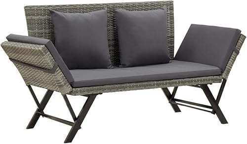 HUAKEHOM Gartenbank mit Auflagen Sonnenliege Sitzbank Bank Gartenliege Liege Gartenmöbel Balkonbank Parkbank Terrasse Poly Rattan (Grau)