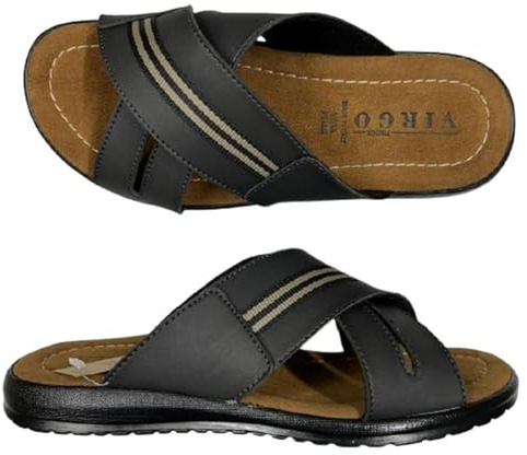VIRGO FIRENZE Ciabatte Uomo Classiche a Fasce Incrociate, Pantofole Aperte Made in Italy Plantare Vera Pelle, nero, 42