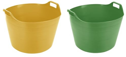 2 Pack 75 Litre Large Flexi Tub Garden Home Flexible Colour Rubber Storage Container Bucket, Heavy Duty Builder Bucket Versatile Multi-Purpose Tub for Indoor Outdoor Use (Green & Yellow)