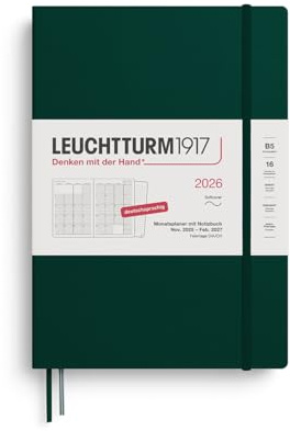 LEUCHTTURM1917 372607 Monatsplaner & Notizbuch Composition (B5) 2026, 16 Monate (01 November 2025-28. Februar 2027), Softcover, Forest Green, Deutsc