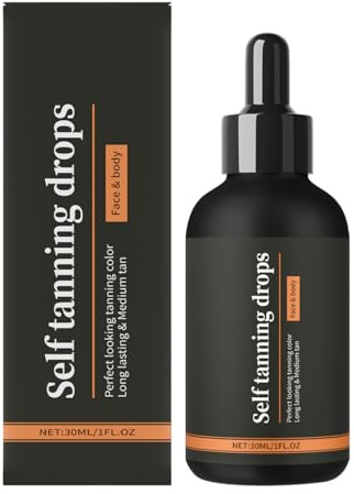 Gouttes de bronzage - Huile autobronzante pour le visage - 30 ml - Liquide de soin auto-bronzant pour le visage et le corps - Pour les voyages, l'intérieur et l'extérieur - Vacances