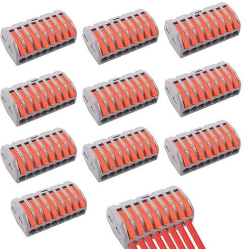 Elecbee Connecteur de Fil Compact, 250 V 32 A Connecteurs de Câbles 8 Broches Jusqu'à 4 mm², Bornes de Raccordement pour 8 Conducteurs,Borniers Électriques 8 Ports, Levier-Écrou Connexions Électriques