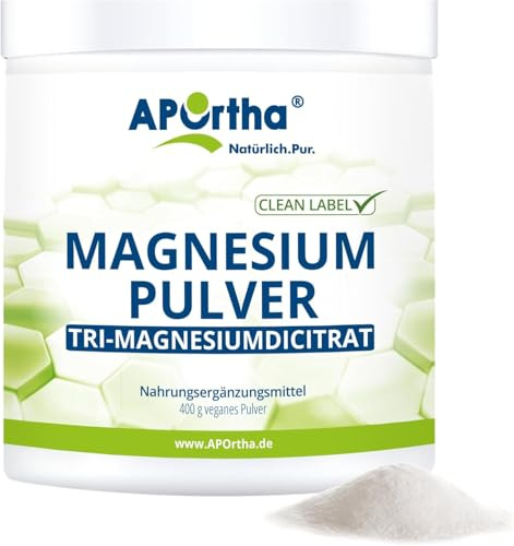 APOrtha Magnesium Citrat 400g veganes Pulver wasserfrei I Nahrungsergänzungsmittel Magnesium Citrate wasserlöslich I Magnesiumcitrat ohne Zusatzstoffe I Trimagnesiumdicitrat