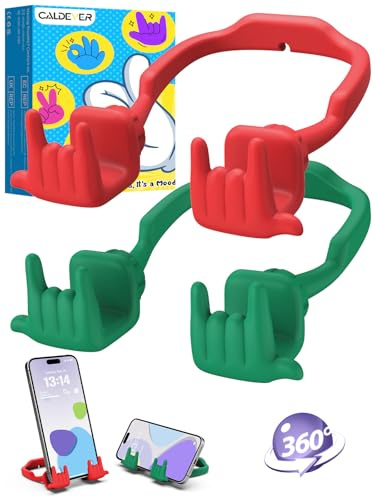 Stocking Stuffers for Teens Boys Girls Cell Phone Stand: 2 Pack Upgrade Adjustable Rock On Lazy Phone Holder for Desk Fun Adults Men Women Gifts for Christmas Birthday Cool Gadget (Forest Green&Red)