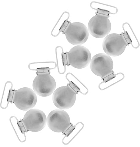 Schnullerclip aus Metall, 10 Stück, 25mm, Silber, für Kleidung | Hosenträgerclips und Beißringclip, Kompakt und Leicht zu Reinigen, für Kinderwagen und Unterwegs