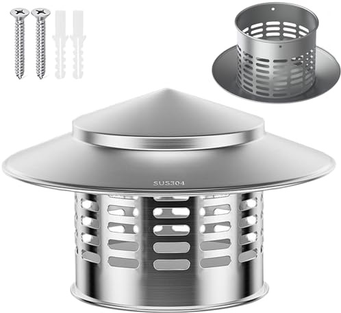Comignolo Canna Fumaria in Acciaio Inox 304, Comignolo Antivento Antipioggia, Copertura per Camino, Tubo Della Stufa Topper, per Tubo di Scarico Del Tetto(250mm/9.8in)