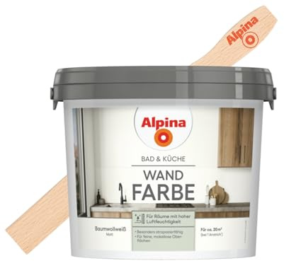 Alpina Bad & Küche Wandfarbe Baumwollweiß matt – inkl. Rührholz – 2,5 Liter