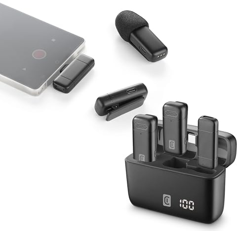 cellularline Talk Pro Micrófono Inalámbrico USB-C para Videollamadas, Vlogs y Contenidos Creativos, con Plug and Play, Reducción de Ruido ENC, Autonomía de 6 Horas, Auriculares de Monitor Incluidos