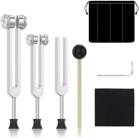 Seruno X Diapason - Diapason De GuéRison, 128 C, 256 C, 512 C, Avec Marteau En Silicone Et Sac, Kit D'Outils De ThéRapie Sonore, Pour MéDitation Et ThéRapie (avec socle)