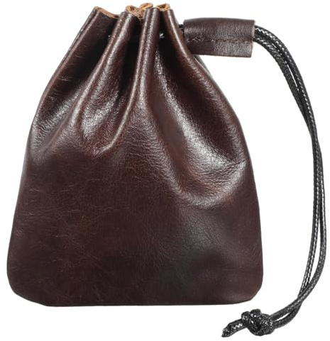 YIPFEN 1 Pieza Retro de Piel de Vaca Bolsa de Cuero con Cordón, Monedero, Bolsas Pequeñas y Bolsa para Guardar Joyas, Almacenamiento de Monedas, Joyas y Auriculares (Pequeño) (Color Marrón Rojizo)
