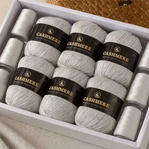 100% Kaschmirgarn - silbergrau - Ultraweich & Warmes Luxus-Wollgarn zum Stricken Häkeln - 1 Set = 6 Knäuel = 300g - 100% - handgemachte Pullover, Schals, Mützen, Handschuhe Winterkleidung
