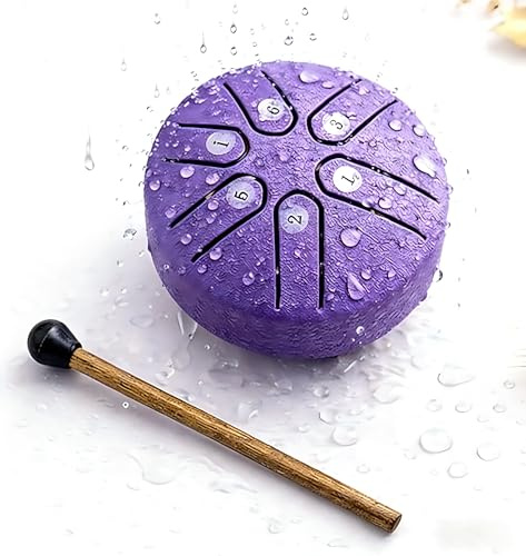 Steel Tongue Drum 6 Zoll 8 Noten Regentrommel - Handpan-Stil Meditationstrommel mit Schlägel, einfach zu spielen, für Meditation, Yoga & Zen Geschenke, Lila