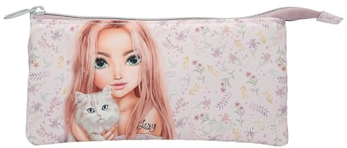 Depesche 13960 TOPModel Blooming Kitty - Fächerschlamper in Lila, mit Model Motiv, Blumen Muster und Katze, Mäppchen mit 3 Fächern und Reißverschluss