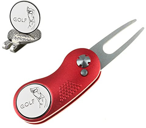 Kofull Golf Pitchgabel +2 ballmaker Switchblade Golf grün Reparaturgabel tragbar und klappbar, 1 Stück, rot