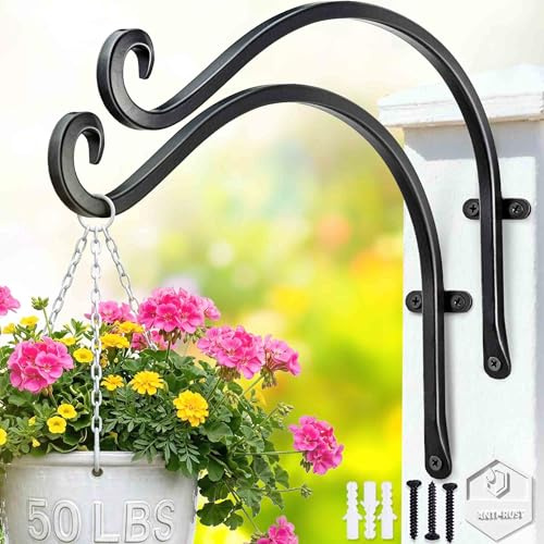Bird Feeder Plant Hanger Hook-12 50LBS Outdoor Wall Iron Rustproof 2-Pack | Solid Metal,Forged,Triangular Stability,Easy Install w/Screws,Wall-Mount Ideal for Baskets, Feeders, Chimes, Lanterns