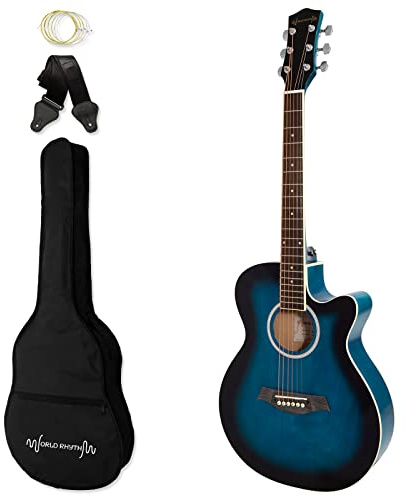 World Rhythm 3/4 Akustikgitarre - Cutaway-Gitarre mit kleinem Korpus für Anfänger in Blau