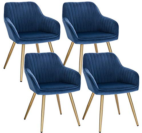 Lestarain Esszimmerstühle 4er Set, für Esszimmer Wohnzimmer Küche, Küchenstühle gepolstert mit Armlehne Metallbeine, Sitzfläche aus Samt, Blau