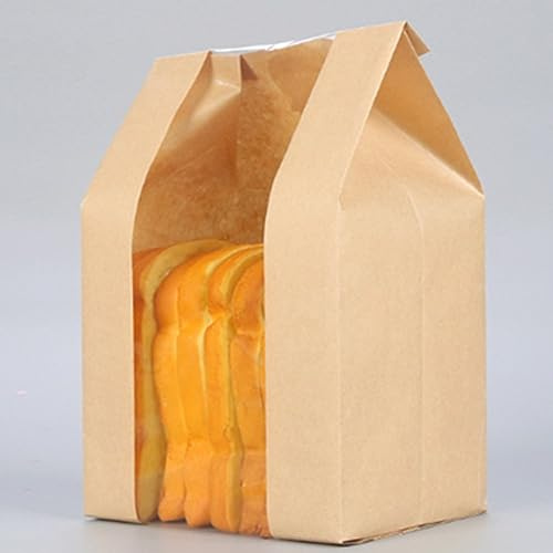 50 Stück Kraftpapier-Brotverpackungsbeutel, große PE-beschichtete Backbeutel mit 50 Aufklebern, elegante Verpackung für Sauerteigbrot, Kekse und gebackene Geschenke, 32 x 21,1 x 9,9 cm